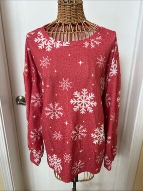 Women's Red Snowflake Pullover Sweatshirt